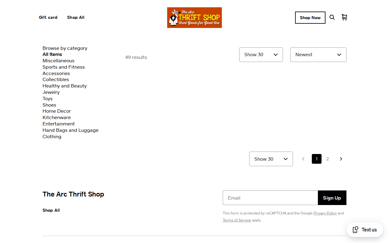 Arc Thrift Shop website preview