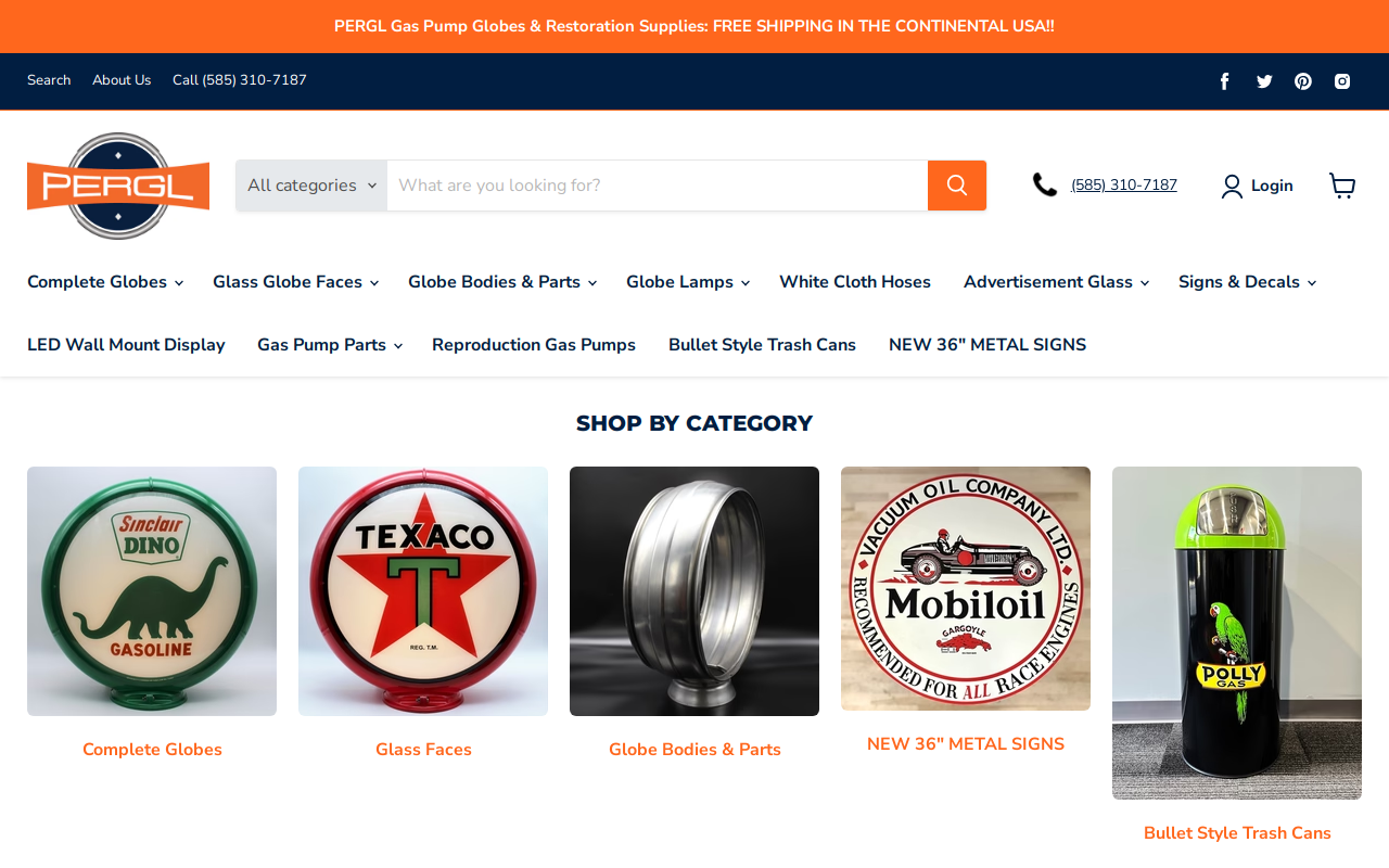 PERGL - Vintage Gas Pump Globes and Restoration Supplies website preview