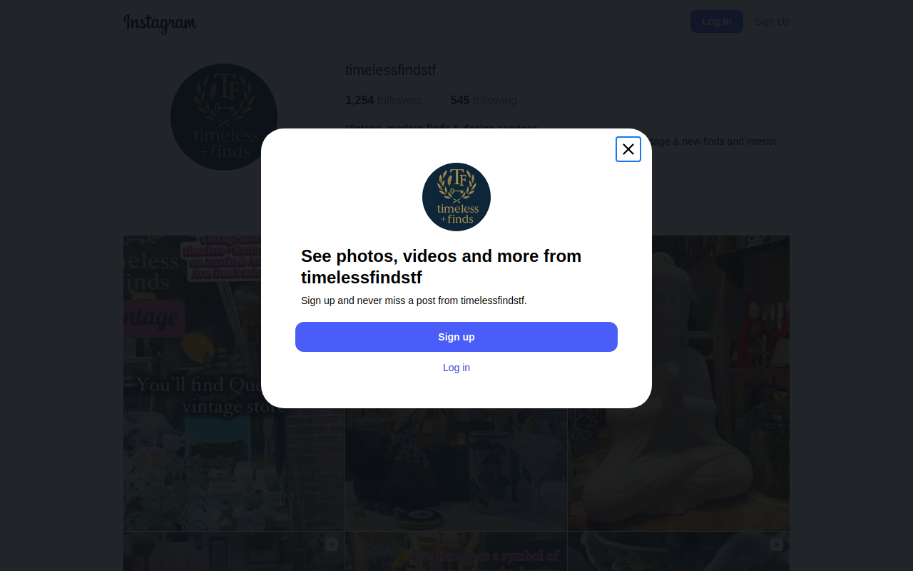 Timeless + Finds website preview