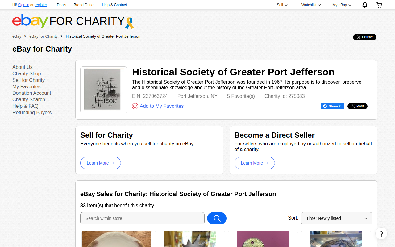 Consignment Shop at Port Jeff Historical Society website preview