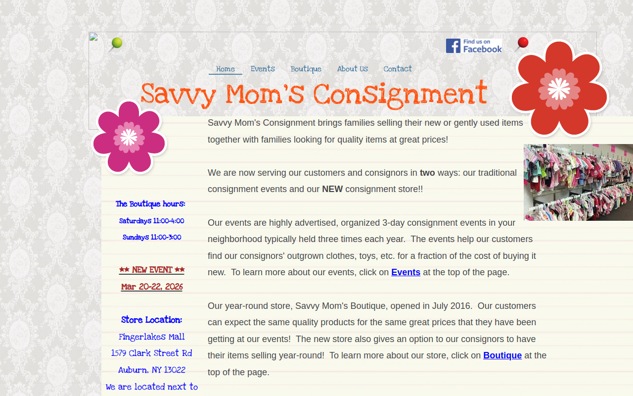 Savvy Mom's Boutique website preview