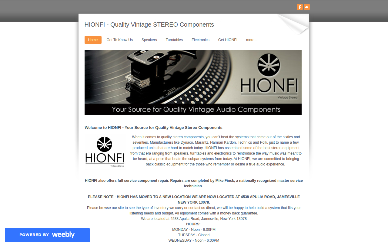 Hionfi Vintage Stereo Store website preview