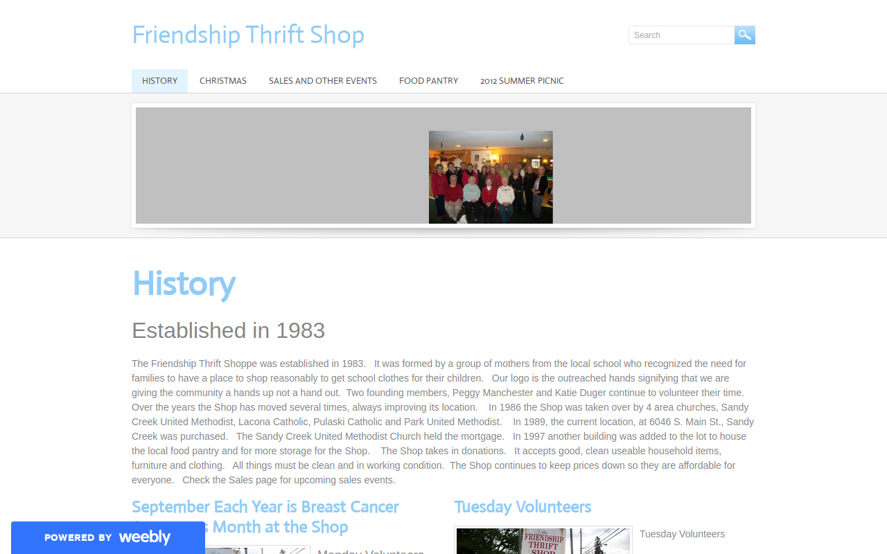 Friendship Thrift Shoppe website preview