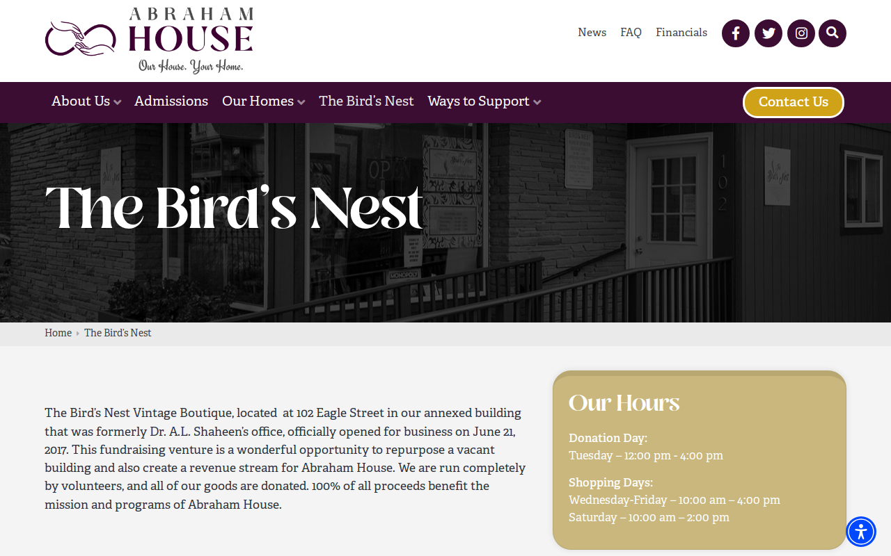 The Bird's Nest website preview