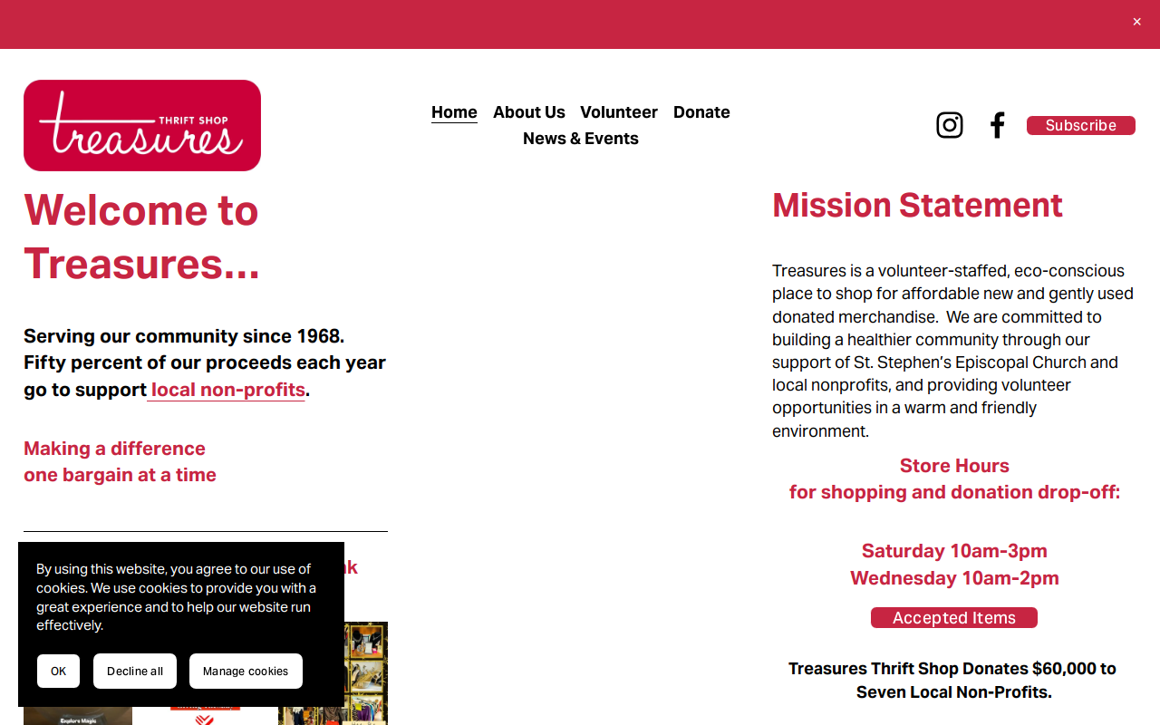 Treasures Thrift Shop website preview