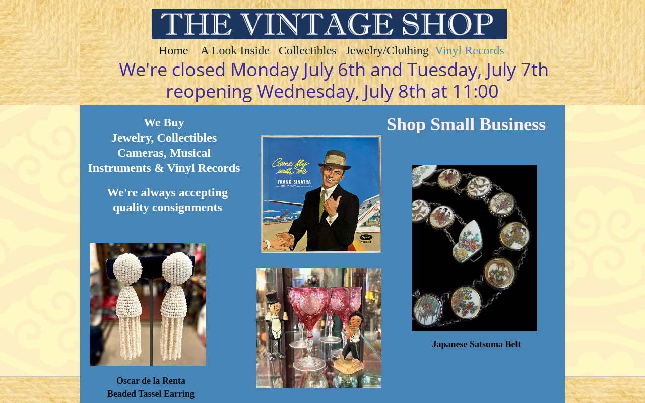 The Vintage Shop Carmel website preview