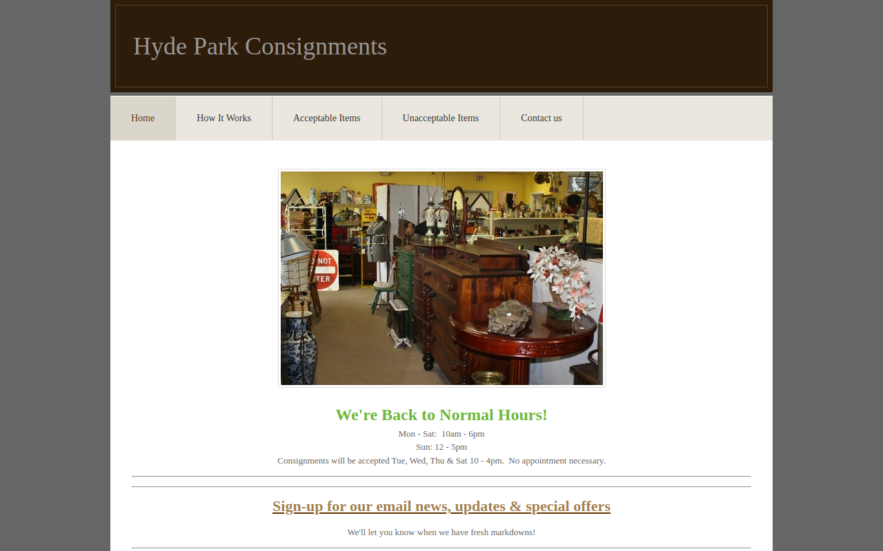 Hyde Park Consignments website preview