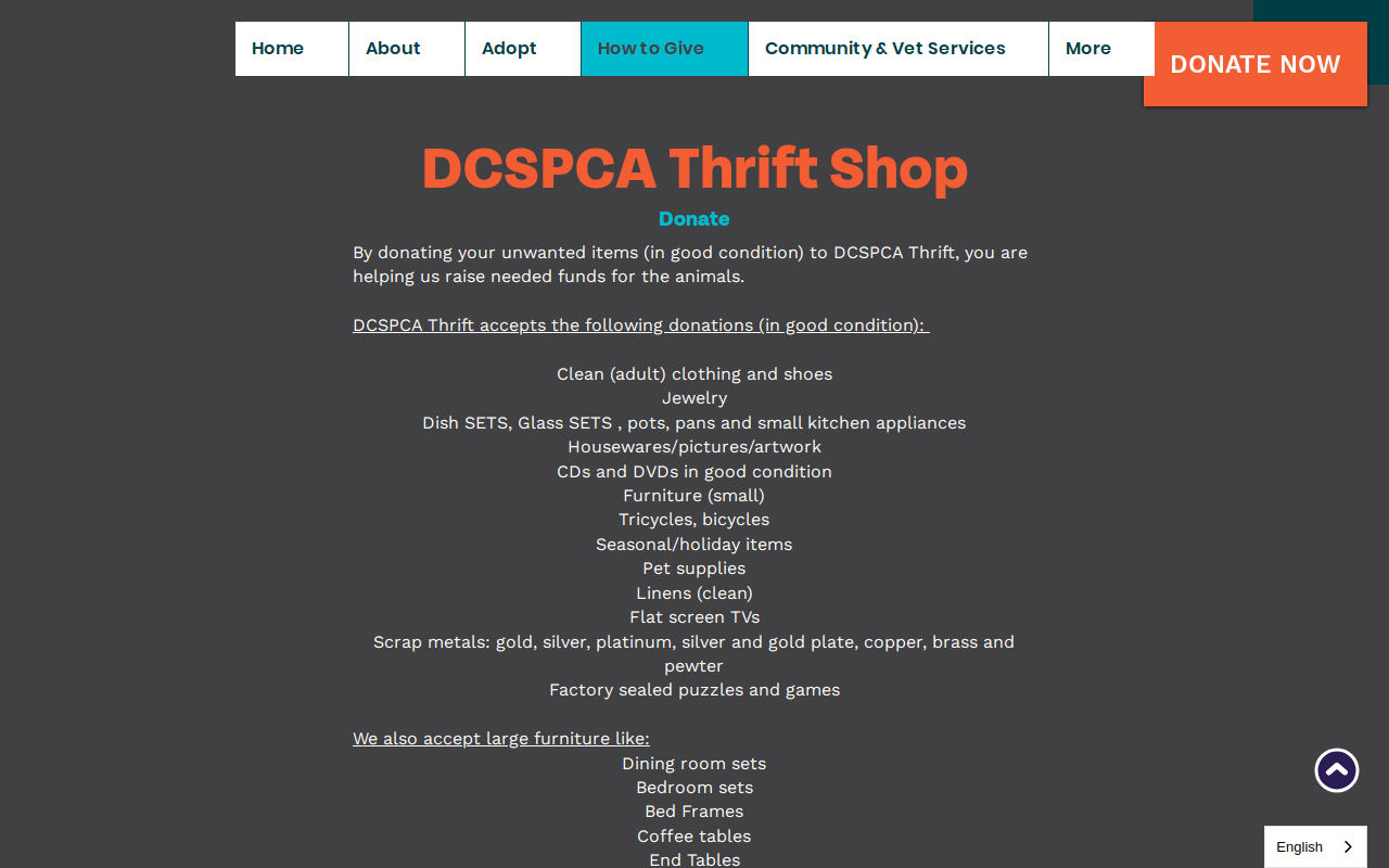 Dutchess County SPCA Thrift website preview