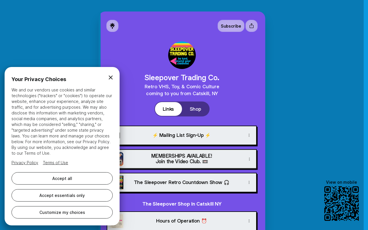 Sleepover Trading Co. website preview