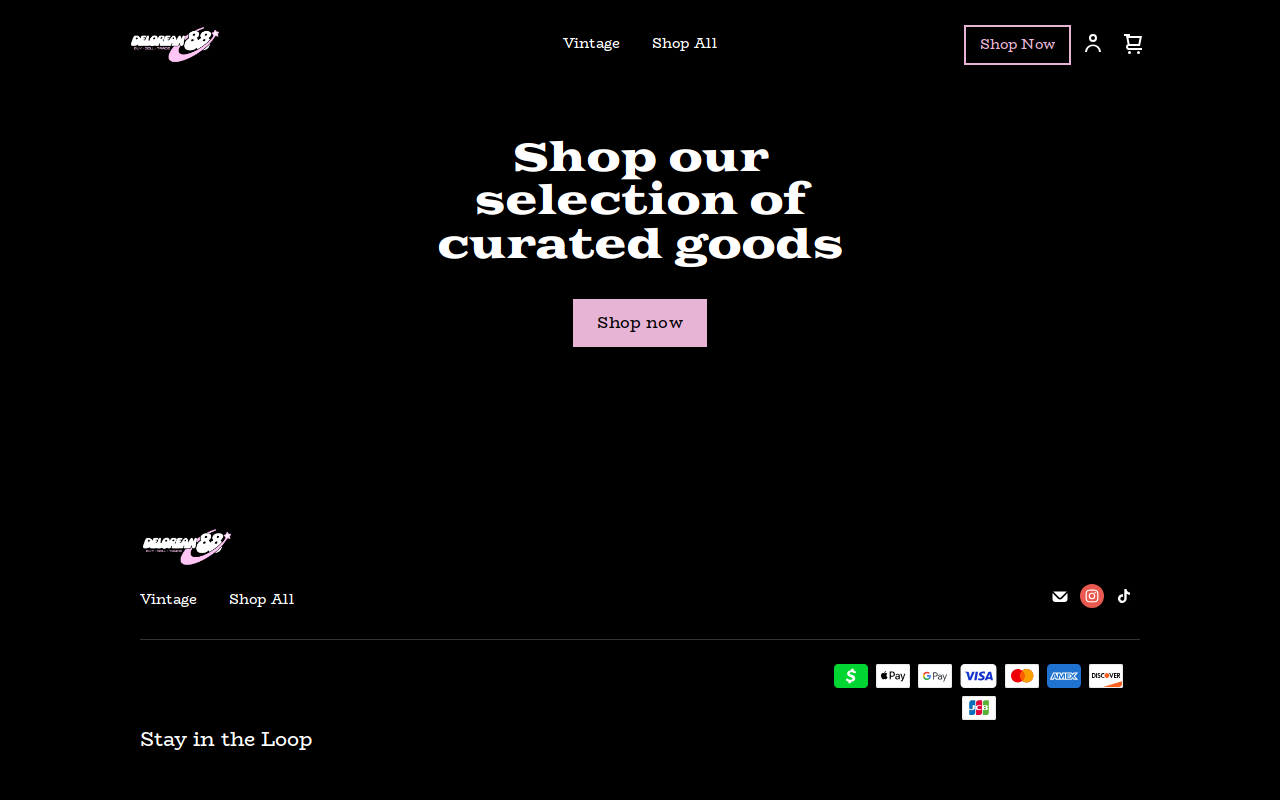 Delorean 88 Vintage Clothing and Sneaker Store website preview