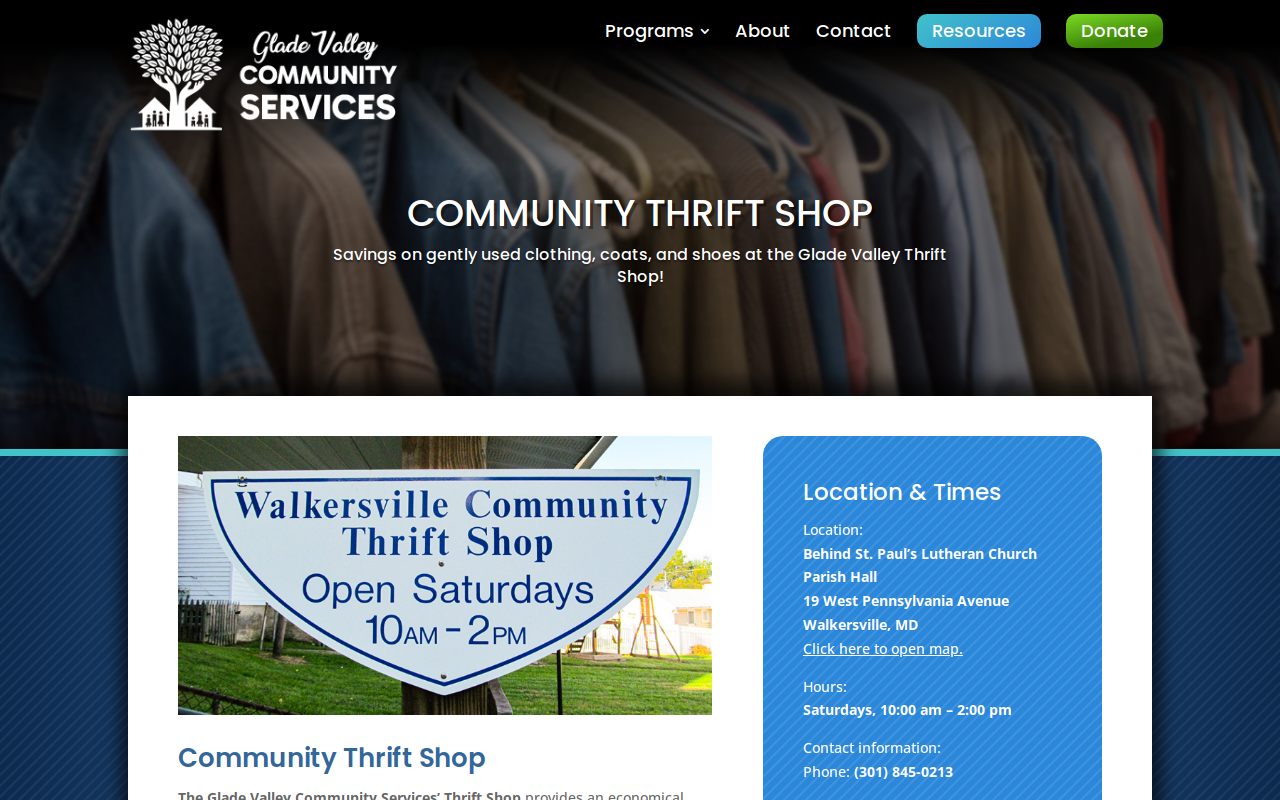 Glade Valley Community Thrift Shop website preview